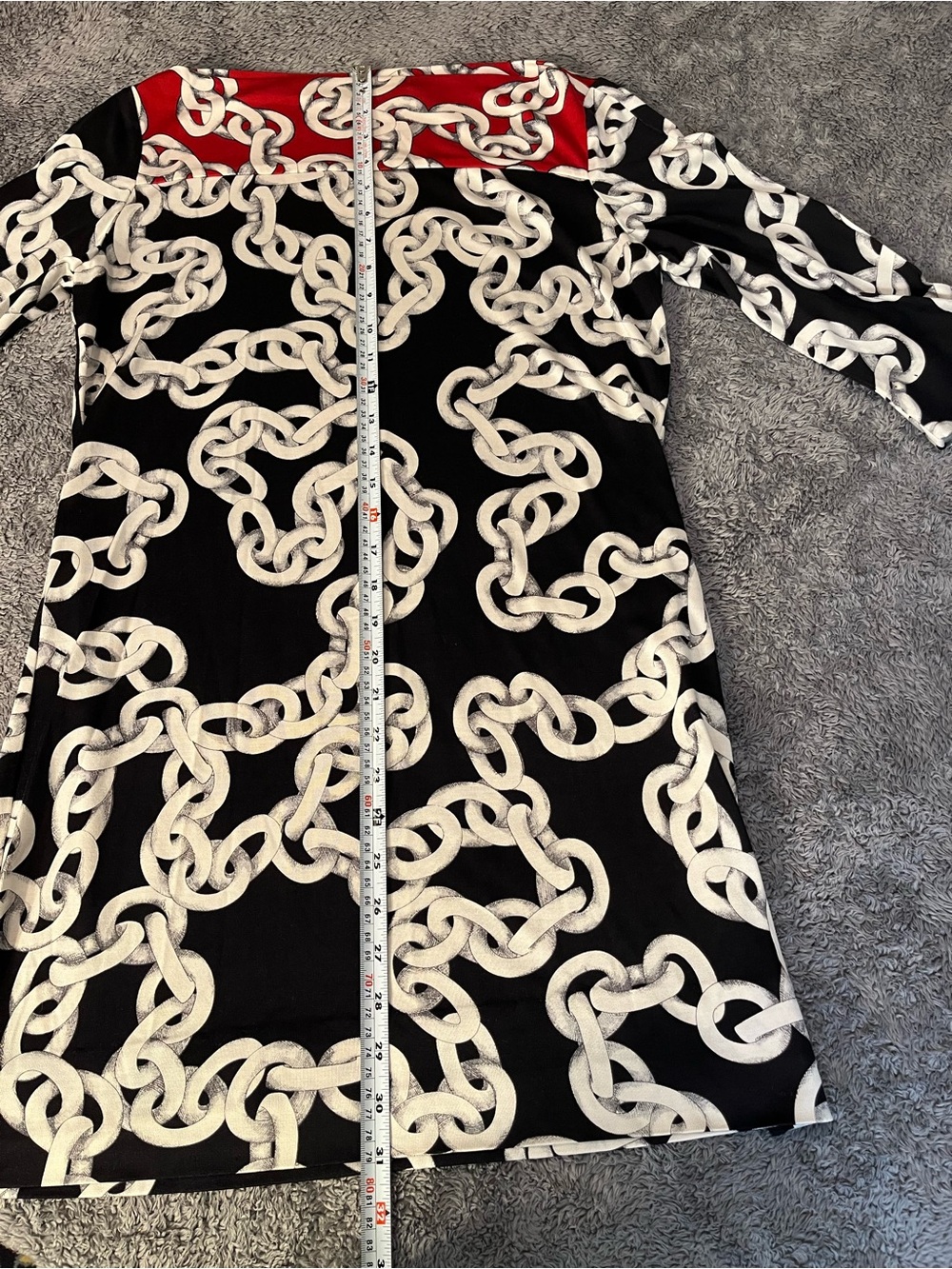Diane Von  Furstenberg 100% Silk Black & Red Chain-Print Women’s Dress Size 8 - Picture 7 of 9